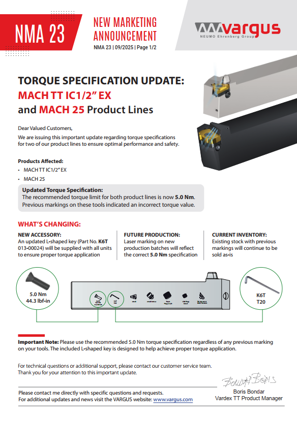 NMA 23 Torque Specification Update COVER